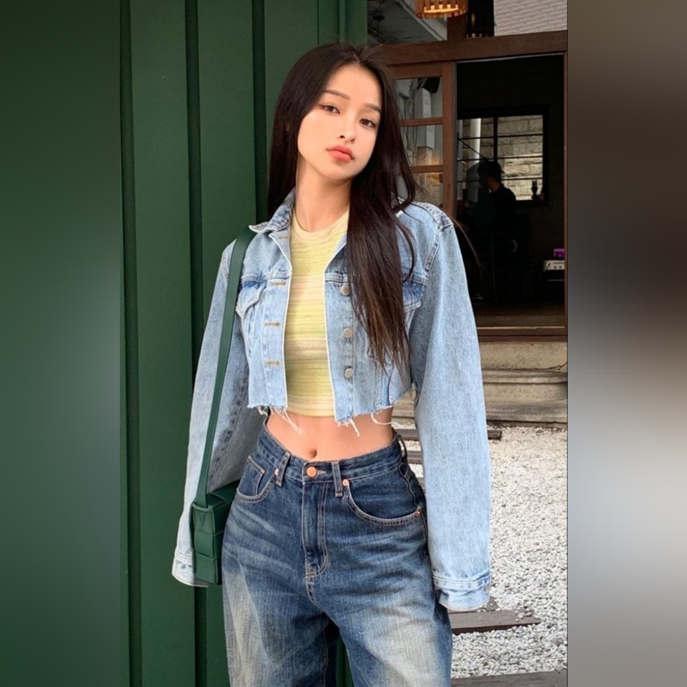 Cropped Distressed Denim Jacket